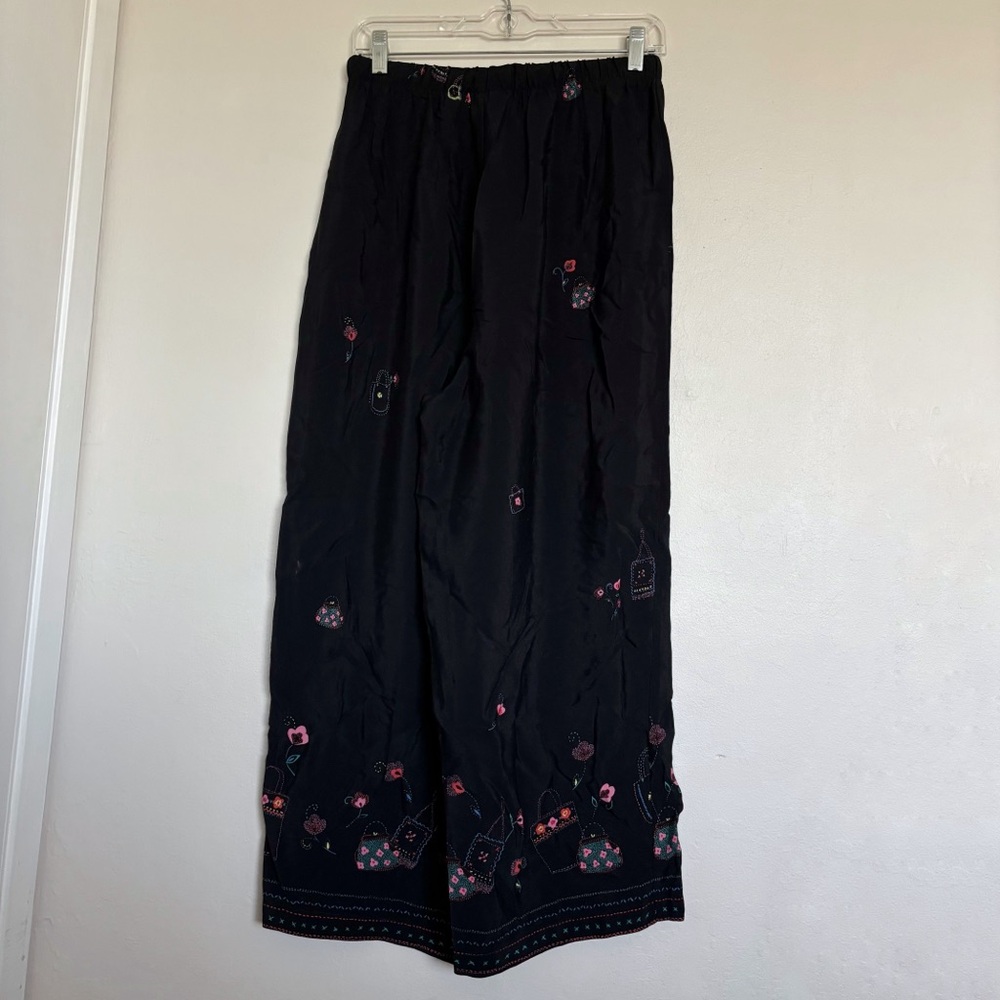 Hot Cotton by Marc Ware Spring Theme Black Wide Leg Pants Size Large Palazzo - Picture 6 of 11